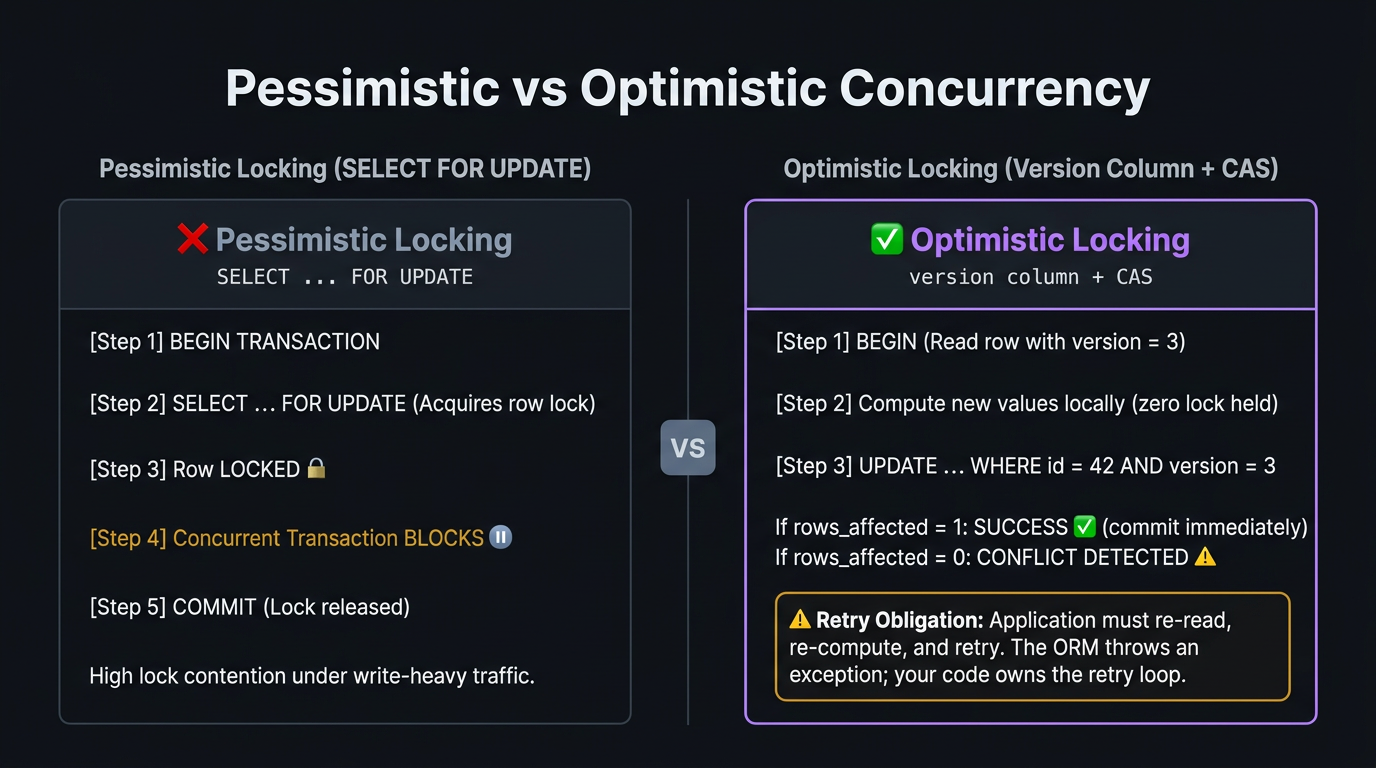 Pessimistic lock sequence vs Optimistic CAS attempt with retry obligation callout