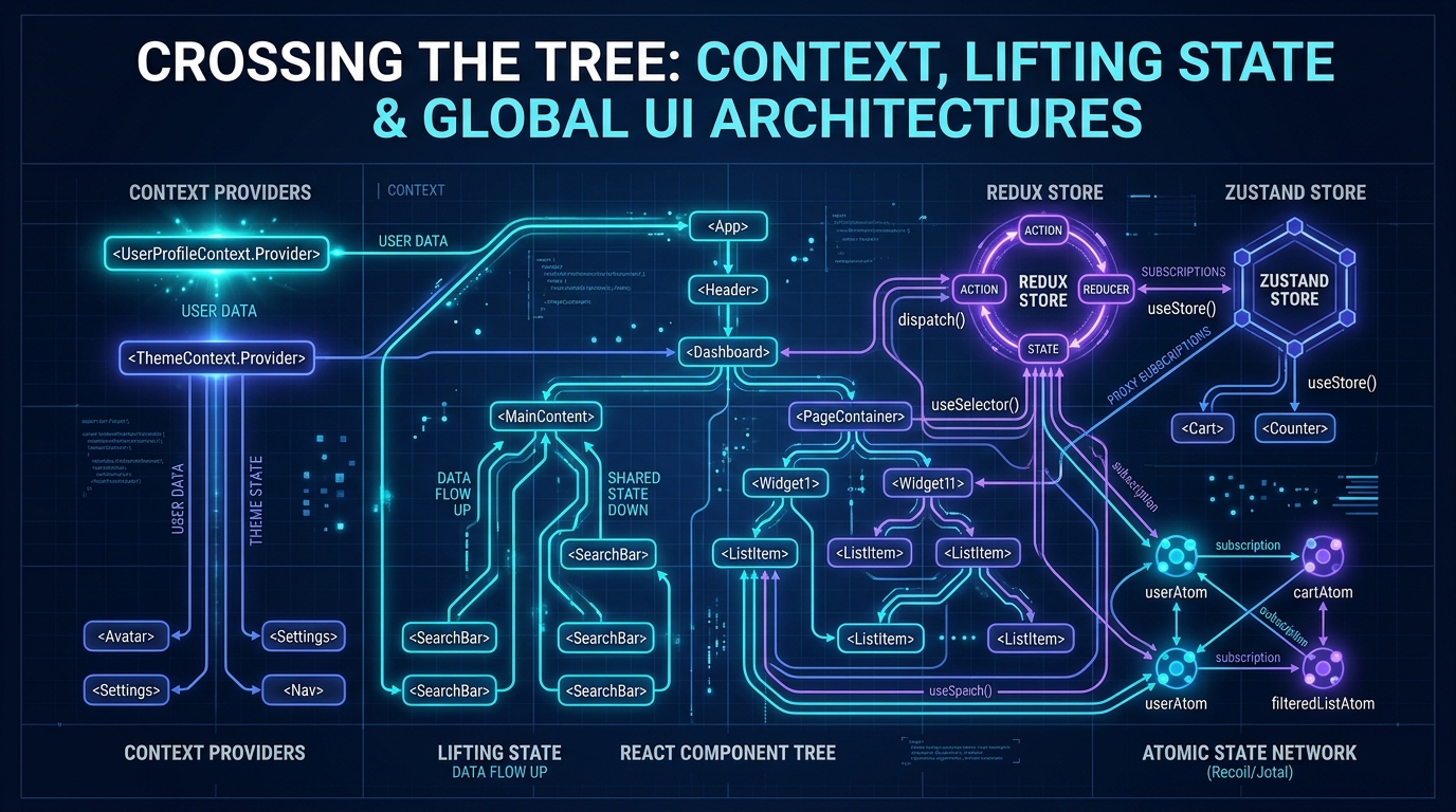 Crossing the Tree: Context, Lifting State & Global UI Architectures