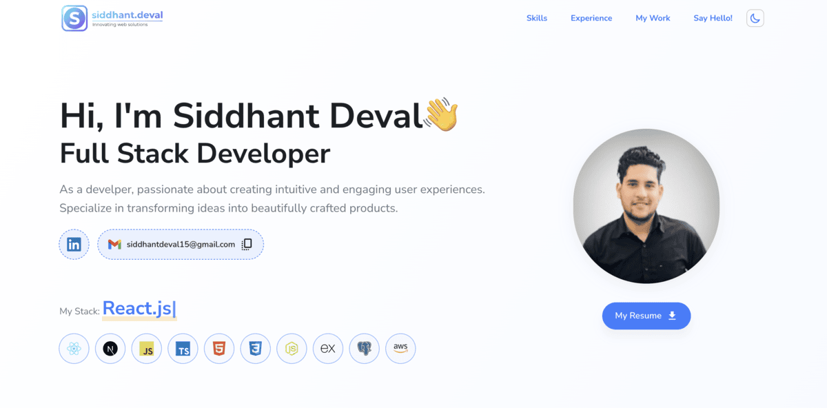 Preview of Siddhant Deval portfolio site